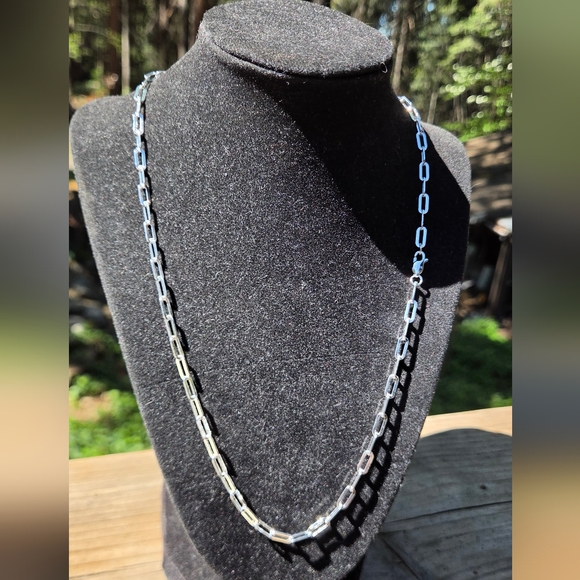 Sterling Silver Paperclip Link Necklace Sz22" Unisex - Picture 2 of 6
